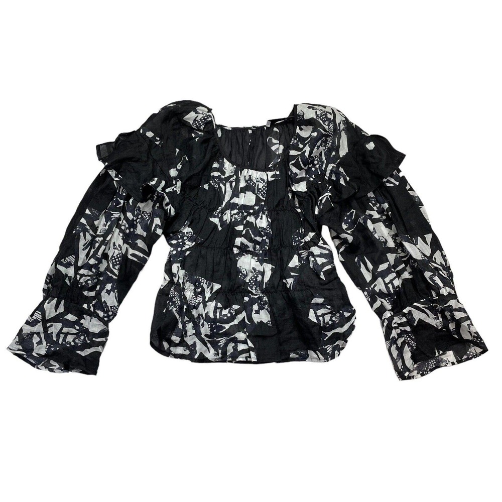 IRO Sheer Hilta‎ Shirt Crop Blouse Womens Size 34 Black White